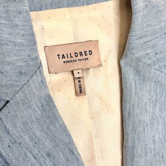 4 Rebecca Taylor TAILORED Peplum Linen Blend Blazer Jacket Light Blue - Picture 7 of 14